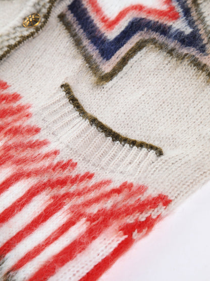Oversized damesvest met ingebreid sterpatroon, V-hals en opgezette zakken
