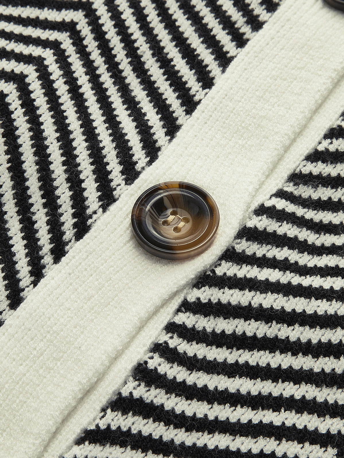 Oversized damesvest met visgraatstreep, V-hals en contrastboorden