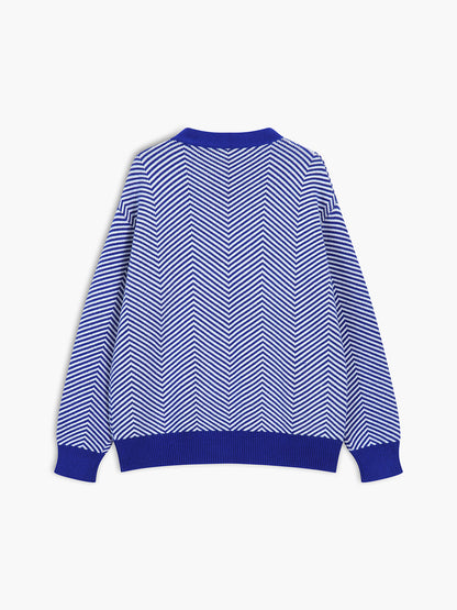 Oversized damesvest met visgraatstreep, V-hals en contrastboorden