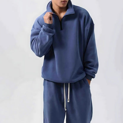 Oversized fleece herenset met halve rits, opstaande kraag en joggingbroek - beeld 2