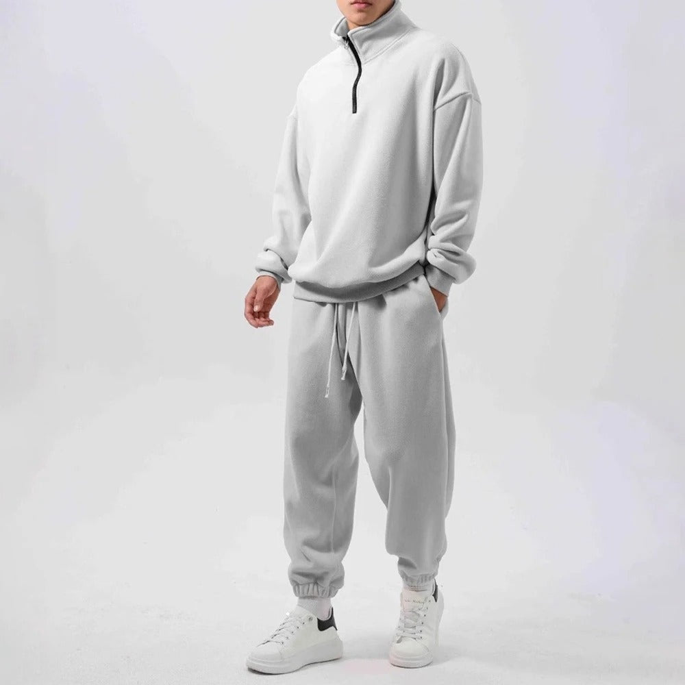Oversized fleece herenset met halve rits, opstaande kraag en joggingbroek - beeld 4