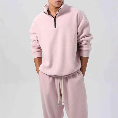 Oversized fleece herenset met halve rits, opstaande kraag en joggingbroek - beeld 6