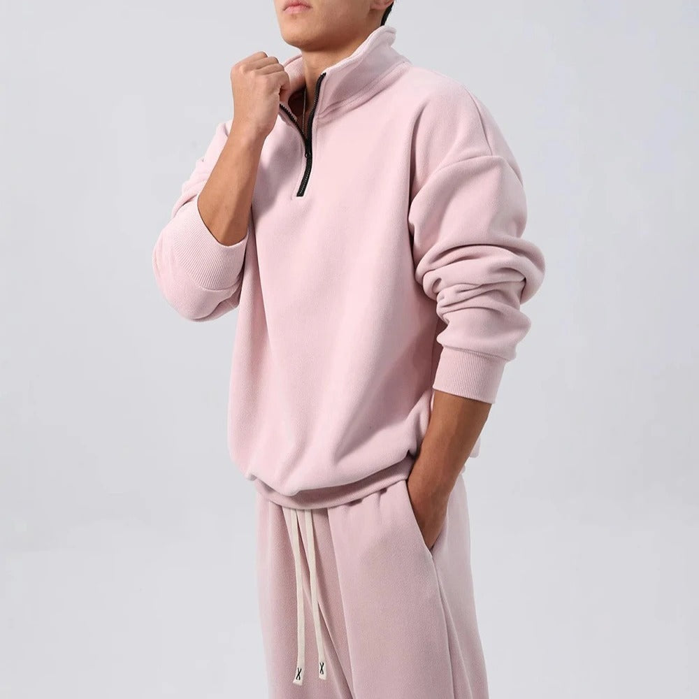 Oversized fleece herenset met halve rits, opstaande kraag en joggingbroek - beeld 7