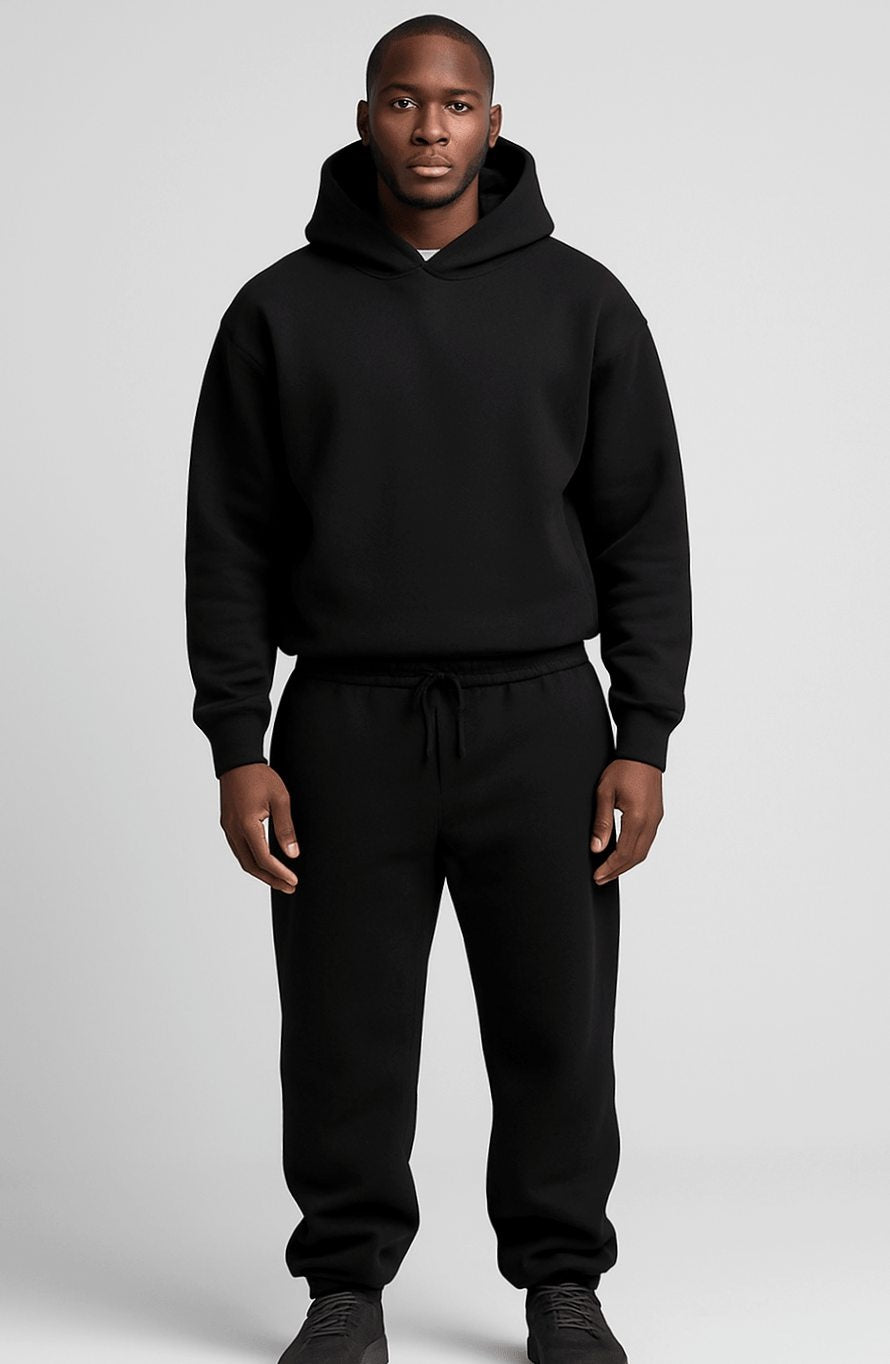 Oversized fleece joggingpak voor heren met hoodie en joggingbroek - zwart