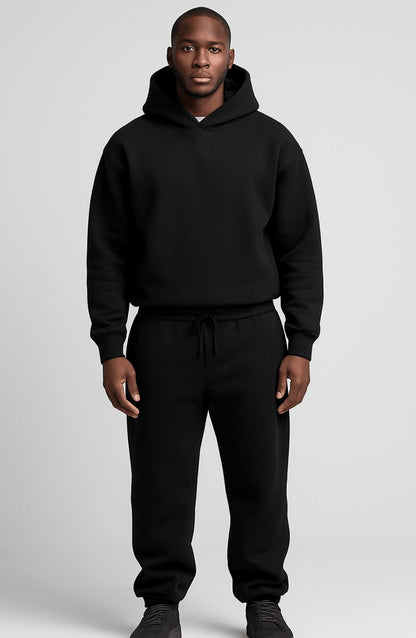 Oversized fleece joggingpak voor heren met hoodie en joggingbroek - zwart