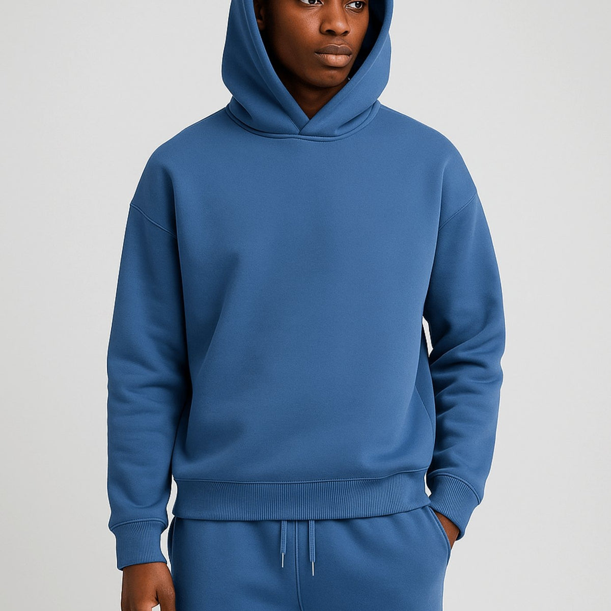 Oversized fleece joggingpak voor heren met hoodie en joggingbroek - blauw