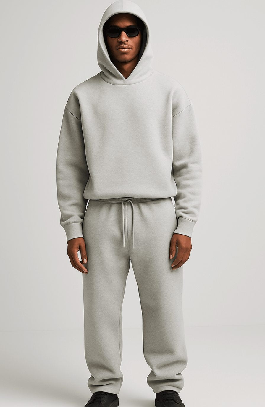 Oversized fleece joggingpak voor heren met hoodie en joggingbroek - lichtgrijs