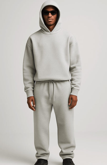 Oversized fleece joggingpak voor heren met hoodie en joggingbroek - lichtgrijs