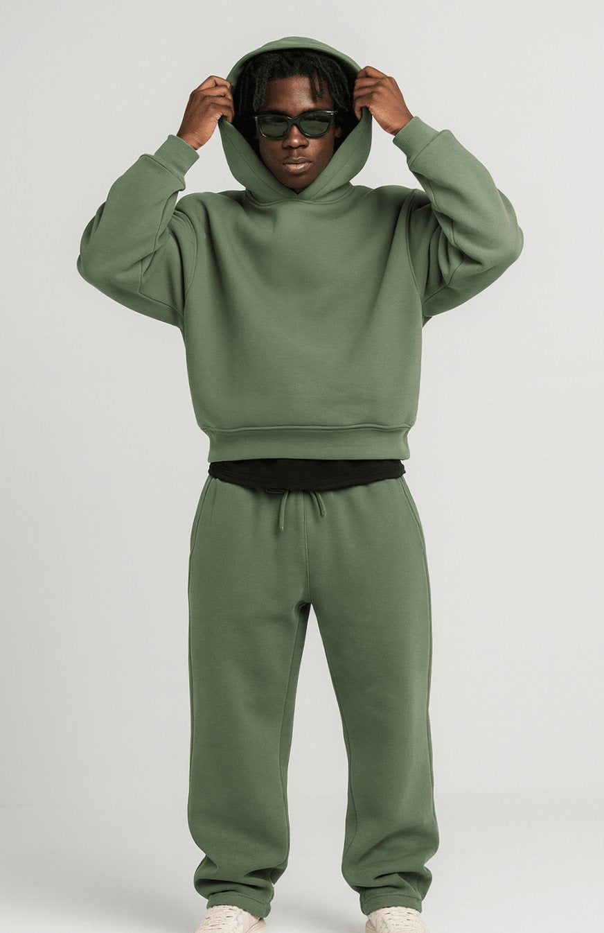 Oversized fleece joggingpak voor heren met hoodie en joggingbroek - groen
