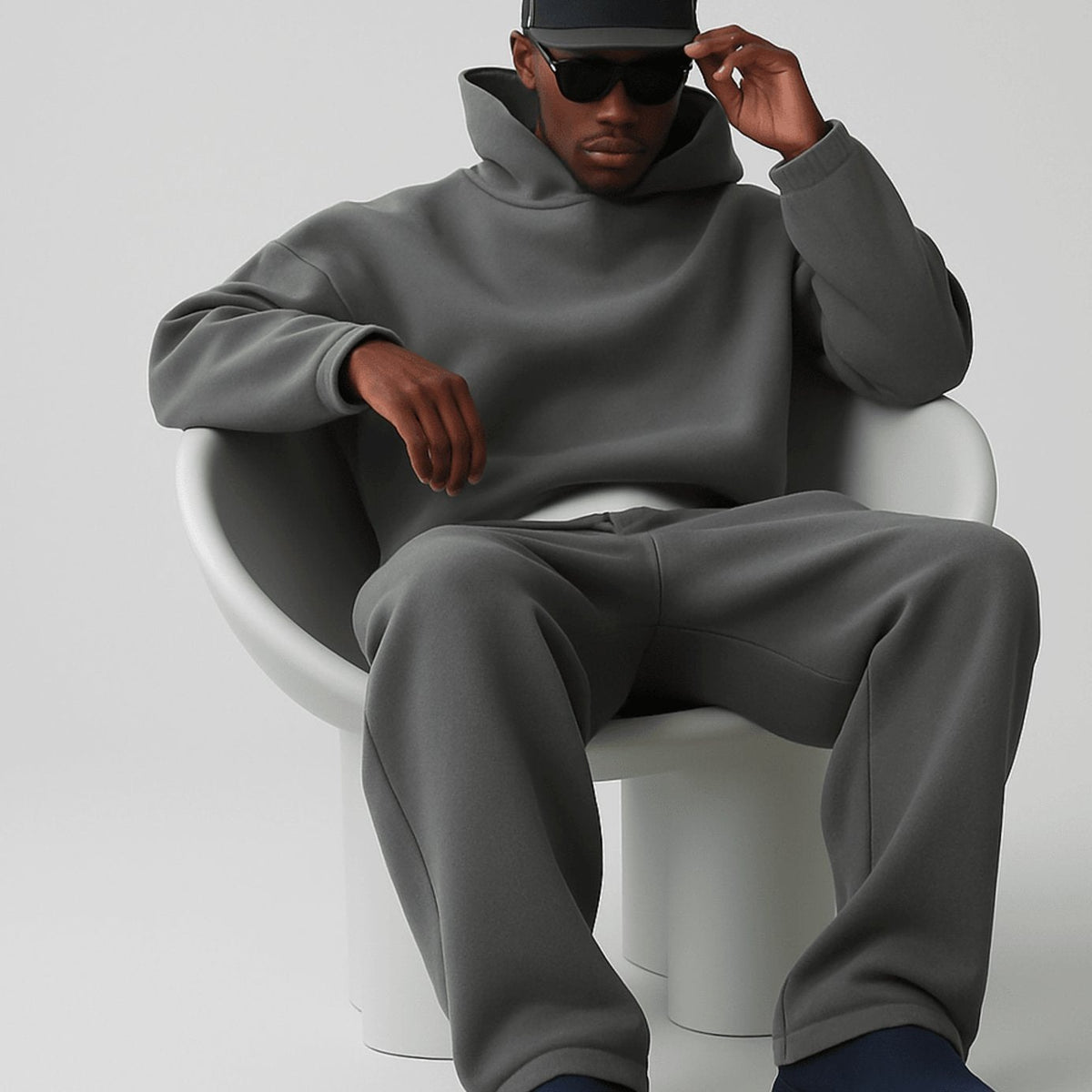 Oversized fleece joggingpak voor heren met hoodie en joggingbroek - antraciet