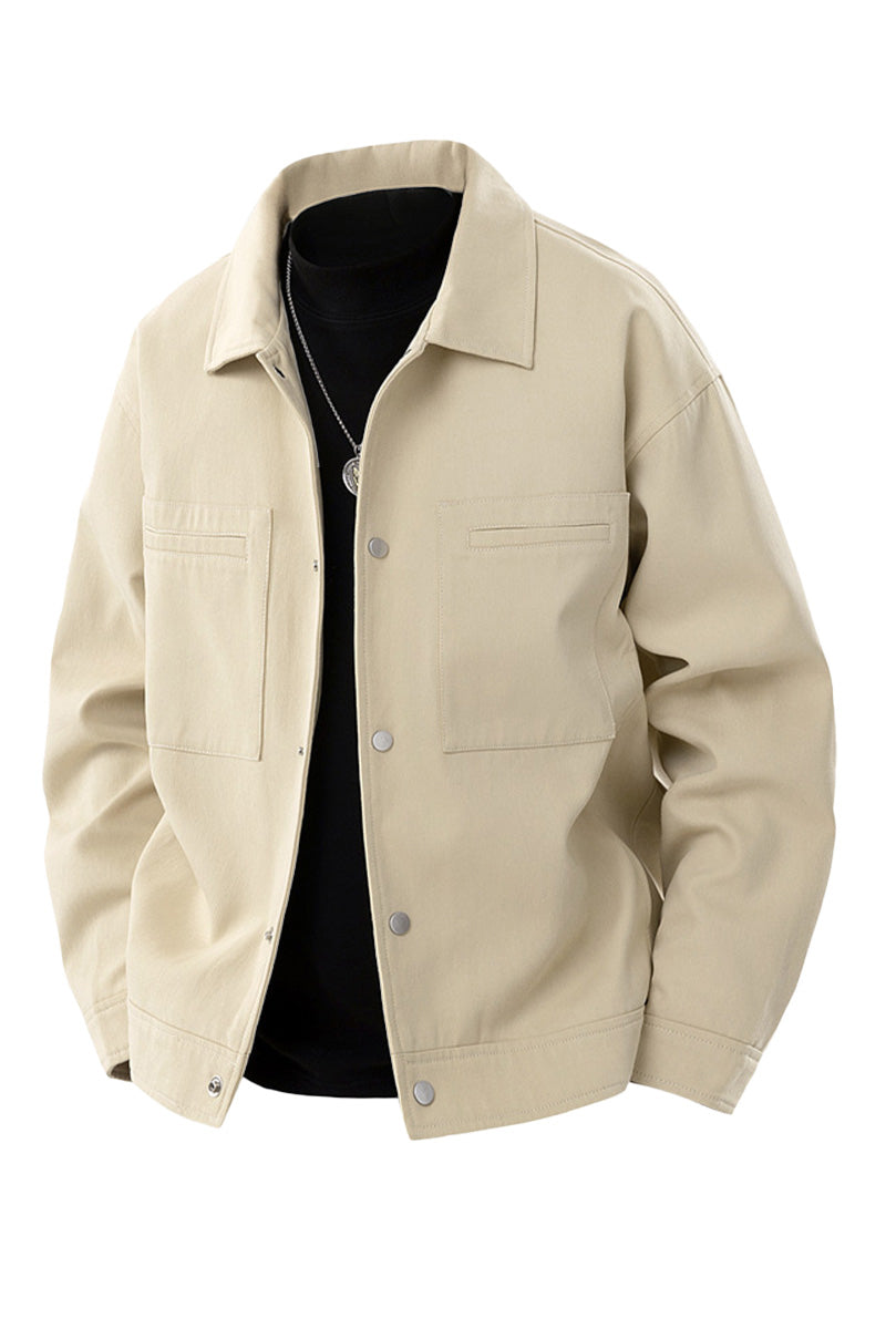 Oversized herenjack van twill met drukknopen en borstzakken - beige