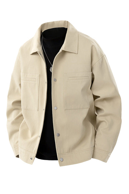 Oversized herenjack van twill met drukknopen en borstzakken - beige