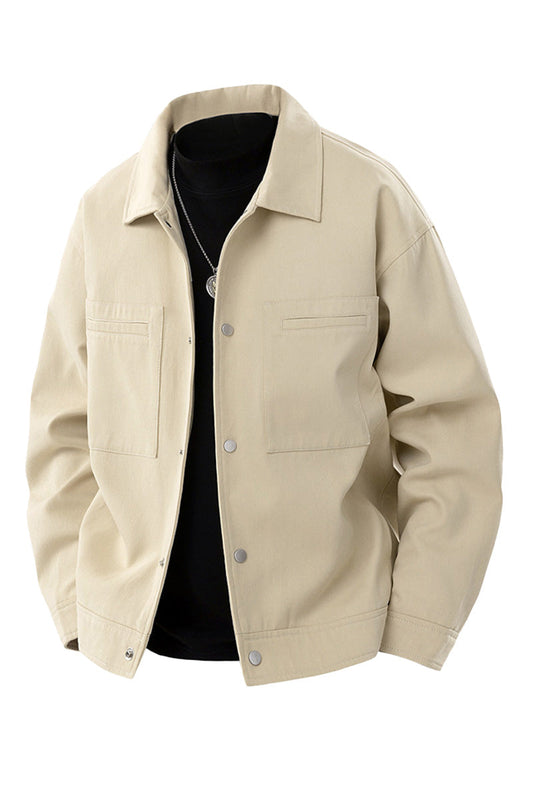 Oversized herenjack van twill met drukknopen en borstzakken - beige