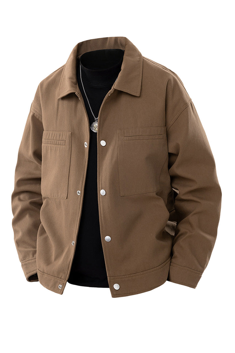 Oversized herenjack van twill met drukknopen en borstzakken - bruin