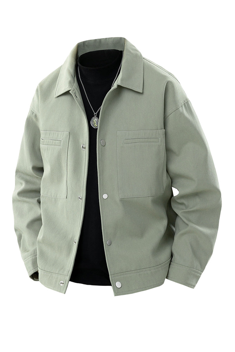 Oversized herenjack van twill met drukknopen en borstzakken - saliegroen
