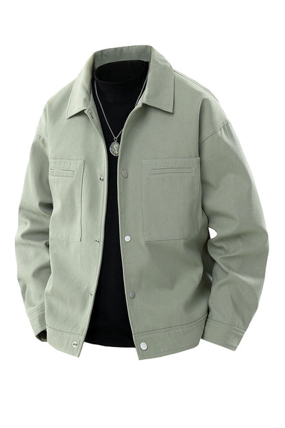 Oversized herenjack van twill met drukknopen en borstzakken - saliegroen