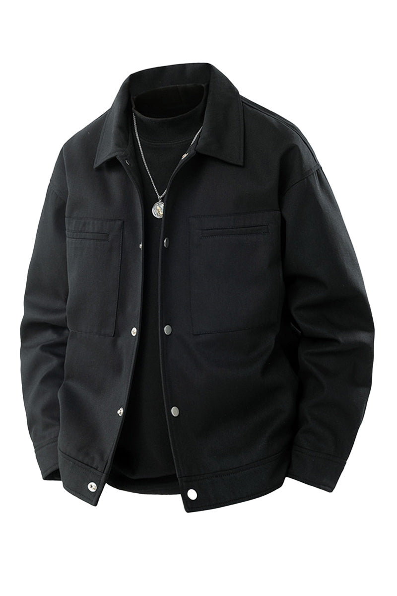 Oversized herenjack van twill met drukknopen en borstzakken - zwart