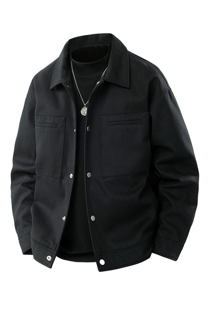 Oversized herenjack van twill met drukknopen en borstzakken - zwart