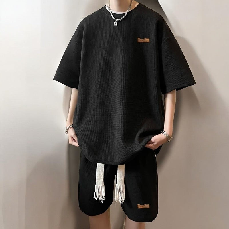 Oversized herenset met wafel T-shirt en korte broek met koord - beeld 4