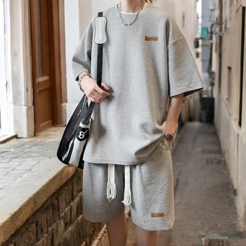 Oversized herenset met wafel T-shirt en korte broek met koord - beeld 5