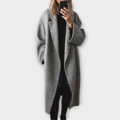 Oversized lange damesjas met revers en verlaagde schouders - grijs