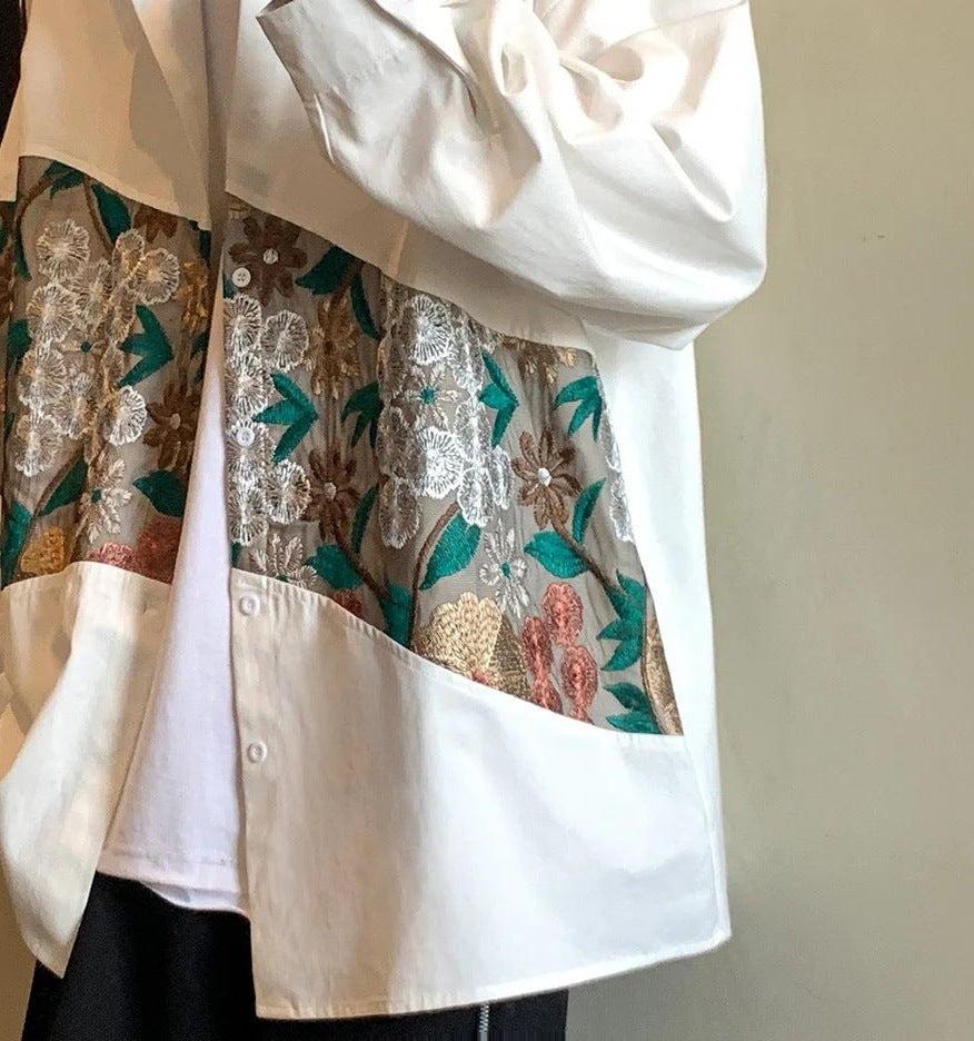 Oversized overshirt voor heren met een geborduurde bloemenband en knoopsluiting - beeld 5