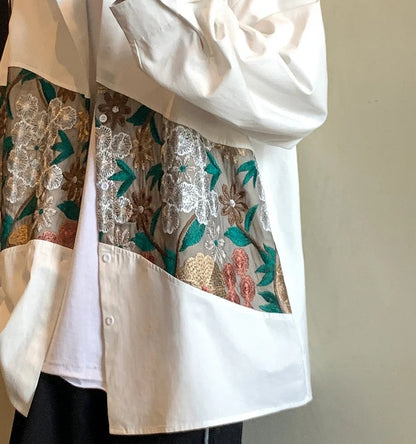 Oversized overshirt voor heren met een geborduurde bloemenband en knoopsluiting - beeld 5