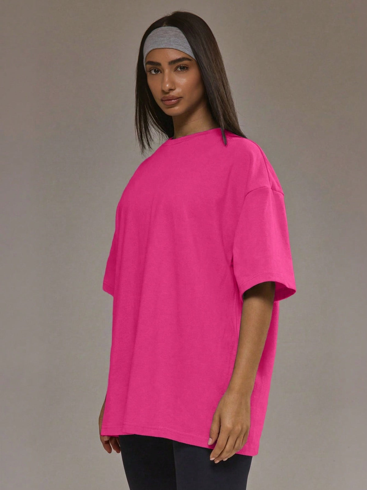 Oversized T-shirt voor dames van zachte stretchstof met ronde hals - fuchsia