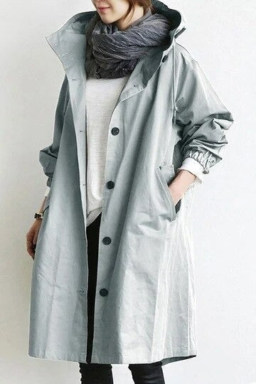 Oversized trenchcoat voor dames met capuchon en knoopsluiting - lichtblauw