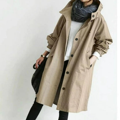Oversized trenchcoat voor dames met capuchon en knoopsluiting - camel