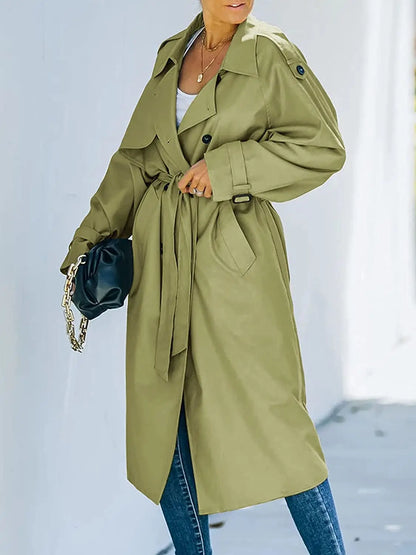 Oversized trenchcoat voor dames met dubbele knopenrij, strikceintuur en schouderstukken