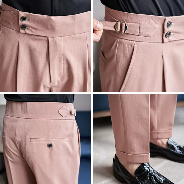 Pantalon voor heren met hoge taille, twee knopen en verstelbare zijtabs met gesp - beeld 3