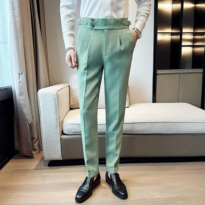 Pantalon voor heren met wafelstructuur, hoge taille en verstelbare zijtabs - beeld 2
