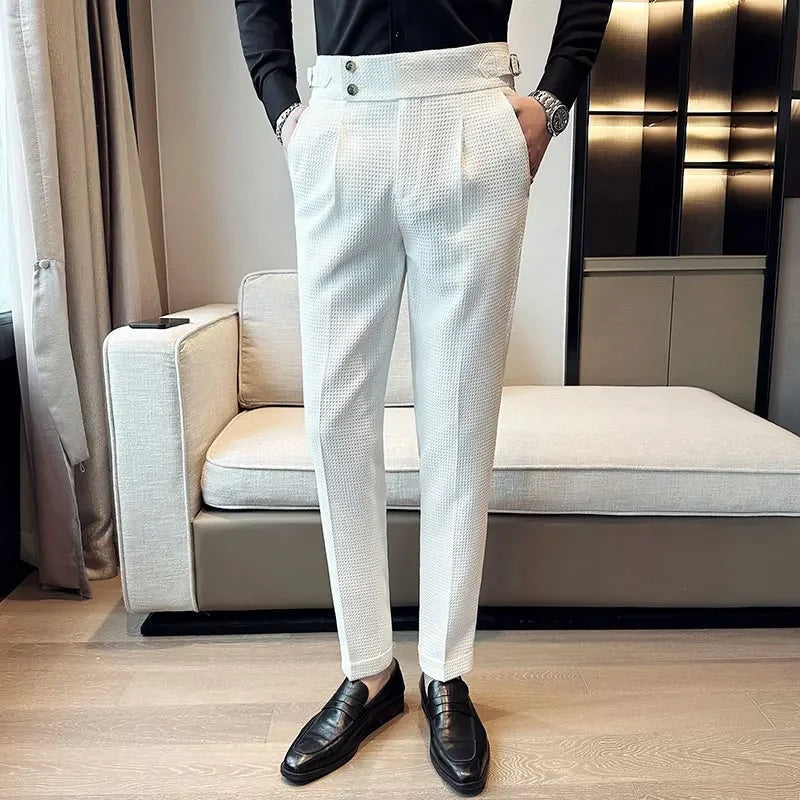 Pantalon voor heren met wafelstructuur, hoge taille en verstelbare zijtabs - beeld 4