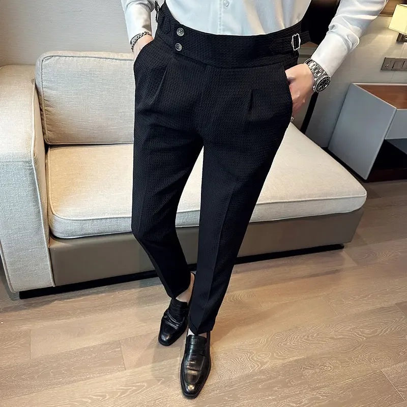 Pantalon voor heren met wafelstructuur, hoge taille en verstelbare zijtabs - beeld 6