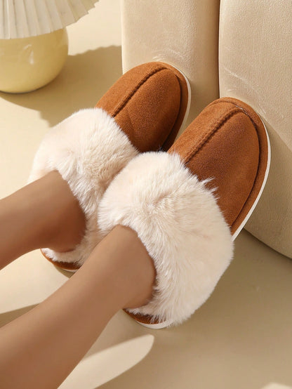 Pantoffels voor dames in suède look met brede omgeslagen kraag van pluche en lichte zool - beeld 10