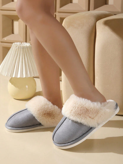 Pantoffels voor dames in suède look met brede omgeslagen kraag van pluche en lichte zool - beeld 9