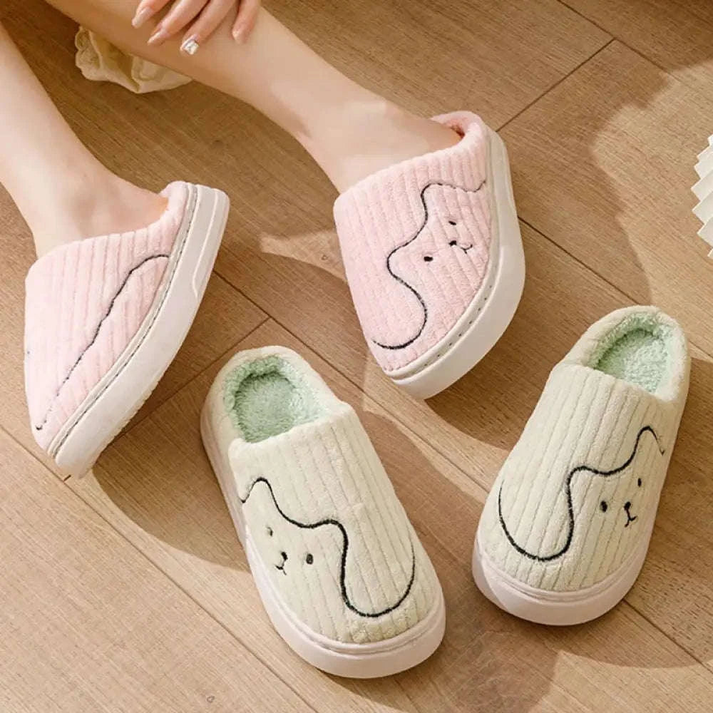 Pantoffels van ribvelours met geborduurd diergezichtje, fleece voering en rubberen zool - beeld 3