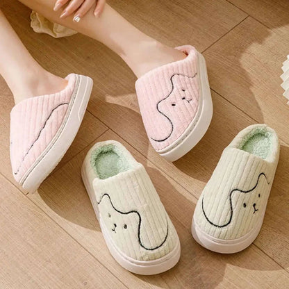 Pantoffels van ribvelours met geborduurd diergezichtje, fleece voering en rubberen zool - beeld 3