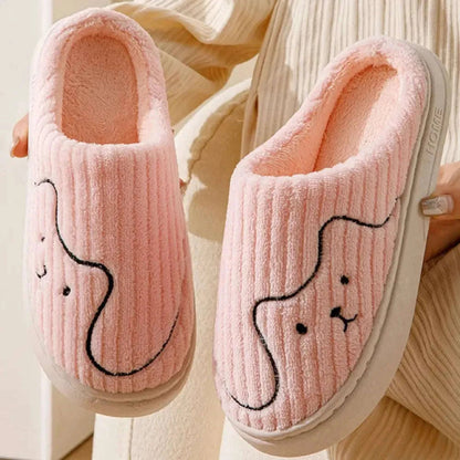 Pantoffels van ribvelours met geborduurd diergezichtje, fleece voering en rubberen zool - beeld 4