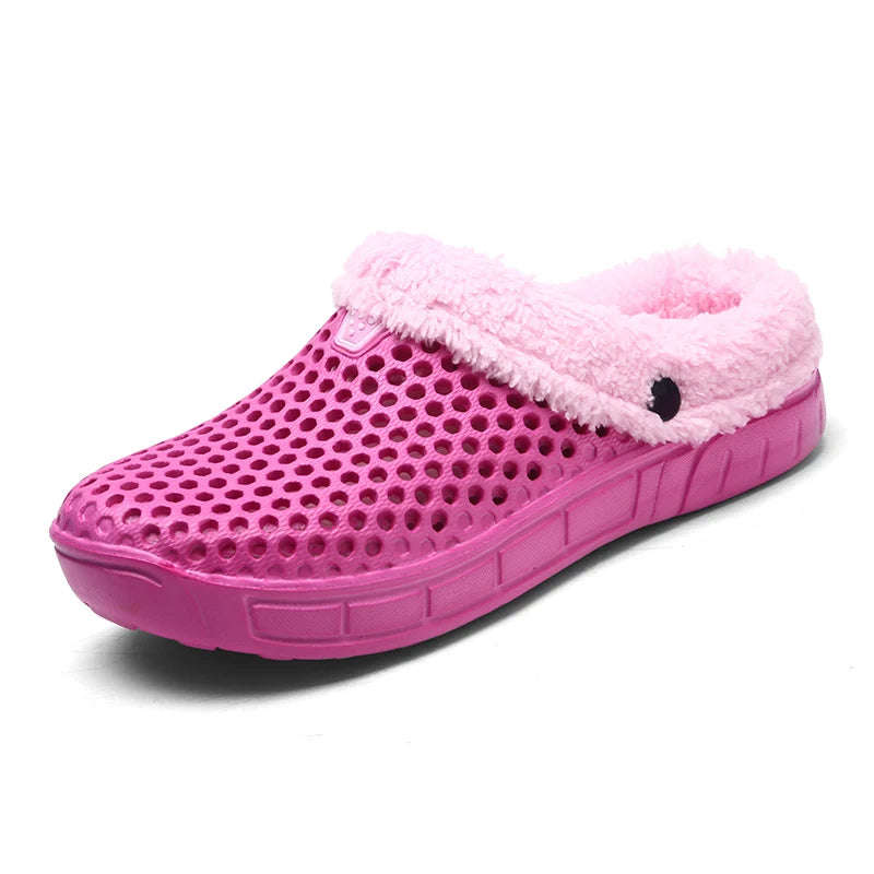 Pantoffels van EVA met gaten, fleece voering en open hiel - fuchsia / roze