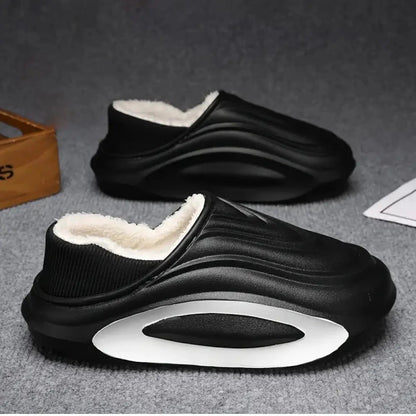 Pantoffels van EVA met golvende dikke zool, pluche voering en geribde hielrand - zwart/wit