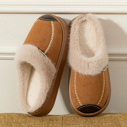 Pantoffels met dikke zool, suède look bovenkant en pluche rand - beeld 5