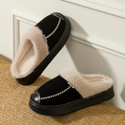 Pantoffels met dikke zool, suède look bovenkant en pluche rand - beeld 7