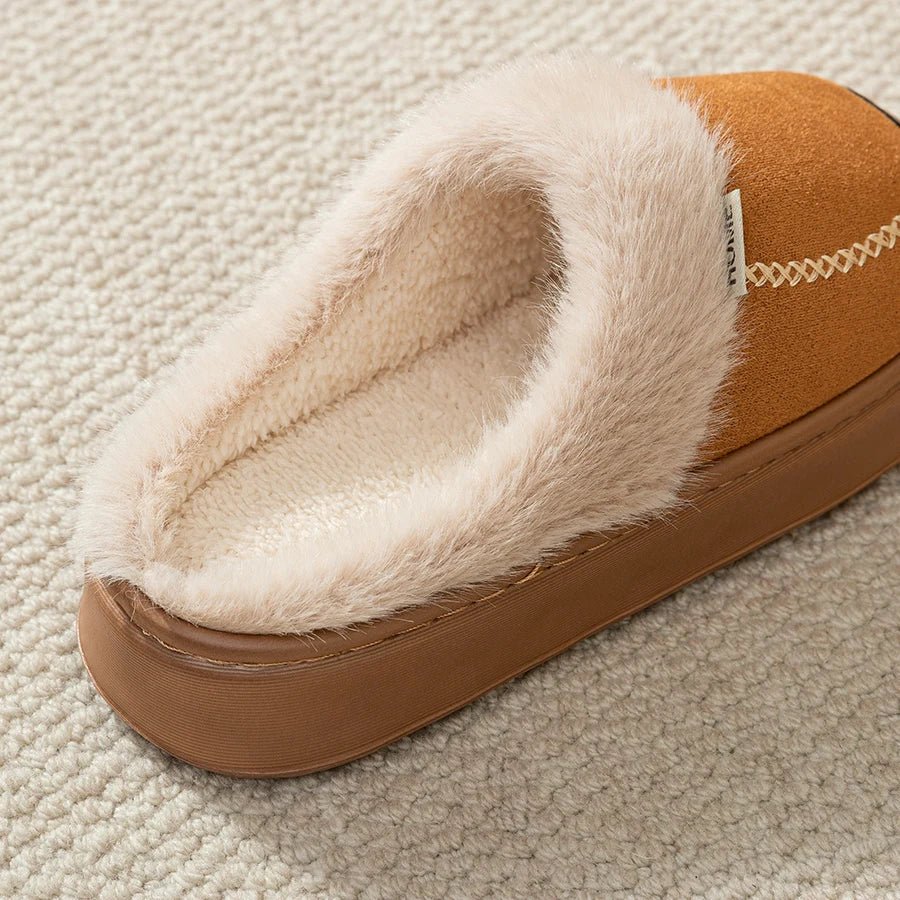 Pantoffels met dikke zool, suède look bovenkant en pluche rand - beeld 8