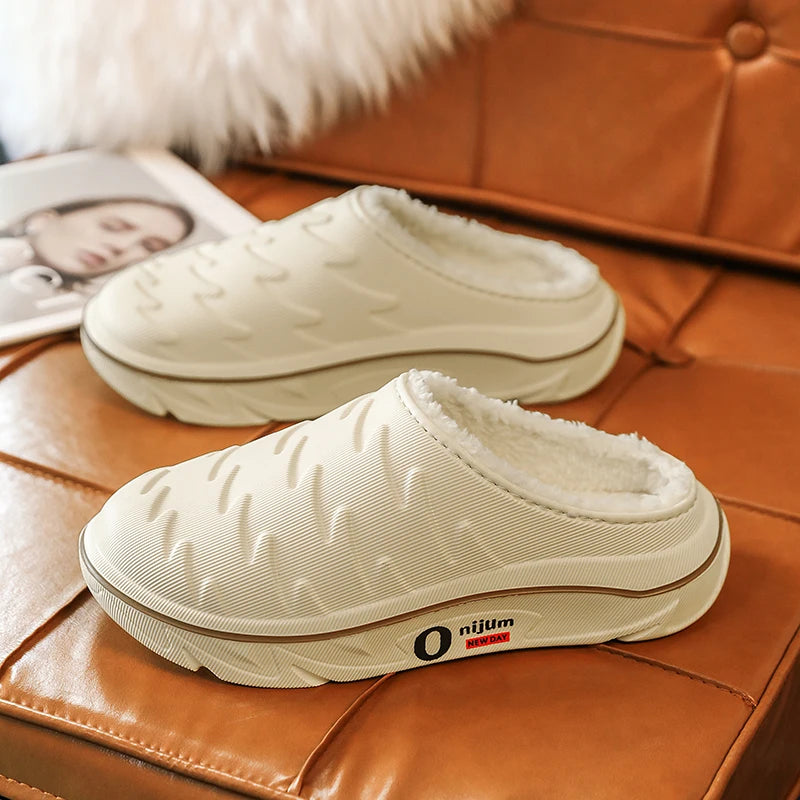 Pantoffels van EVA met fleecevoering, dikke zool en open hiel - beige