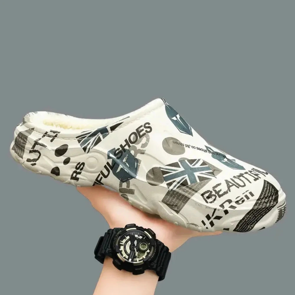 Pantoffels van EVA met print, pluche voering en open hiel