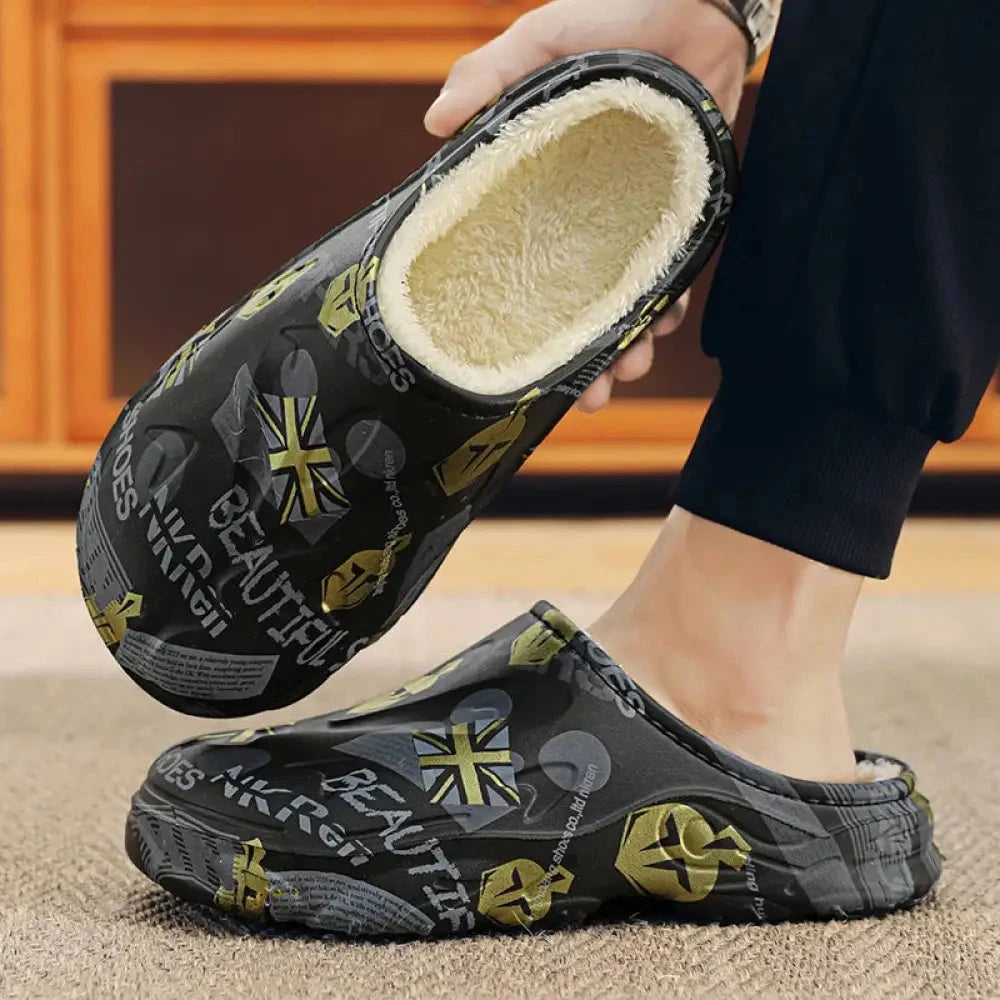 Pantoffels van EVA met print, pluche voering en open hiel - beeld 3