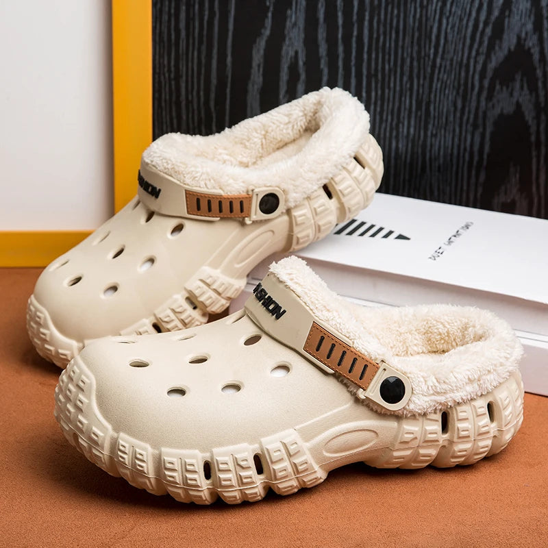 Pantoffels in klompmodel met EVA-buitenkant, fleece voering, dikke zool en draaibare hielband - beeld 5
