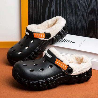 Pantoffels in klompmodel met EVA-buitenkant, fleece voering, dikke zool en draaibare hielband - beeld 6